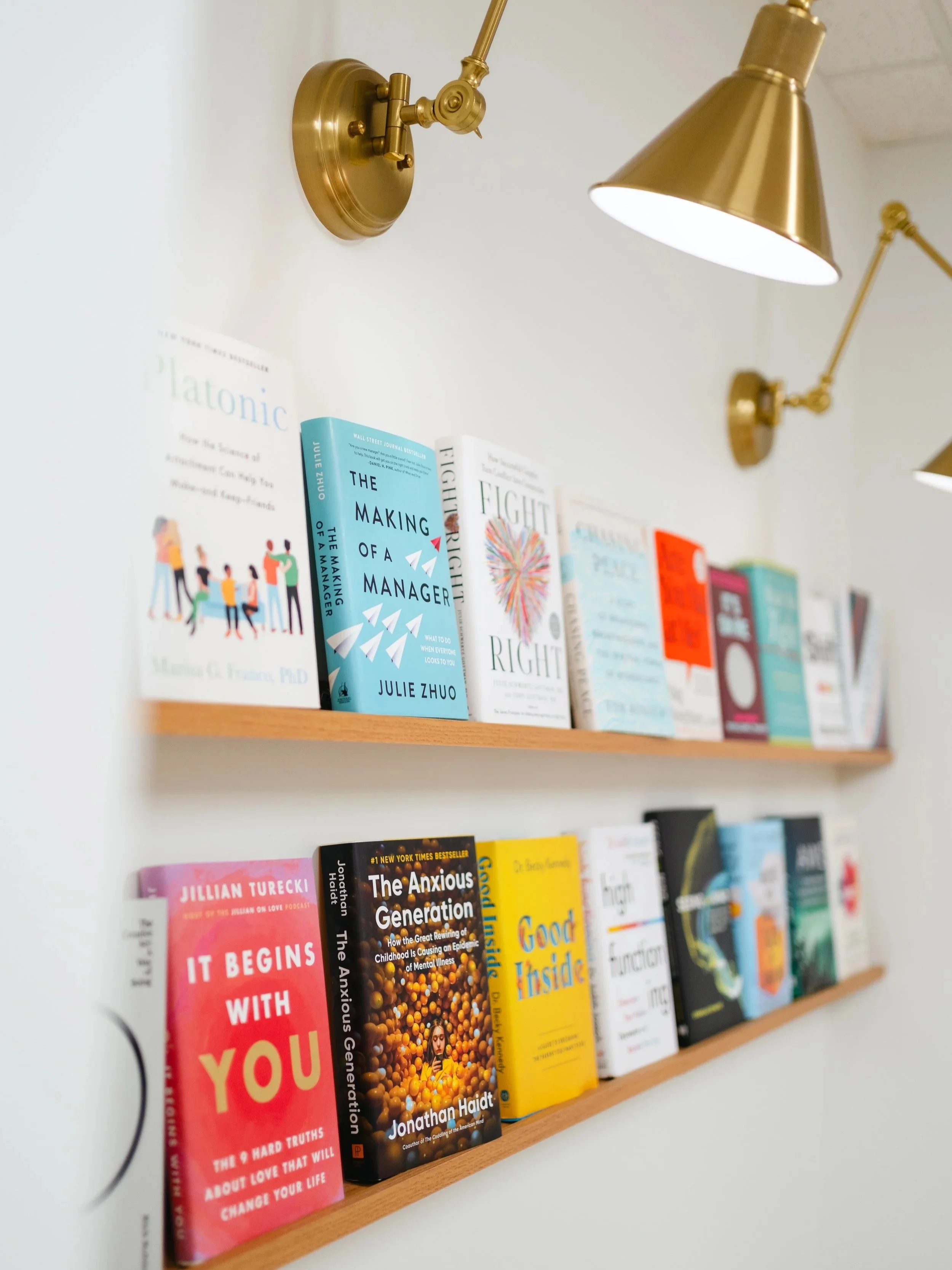 A colorful collection of books on the shelves at Lachlan