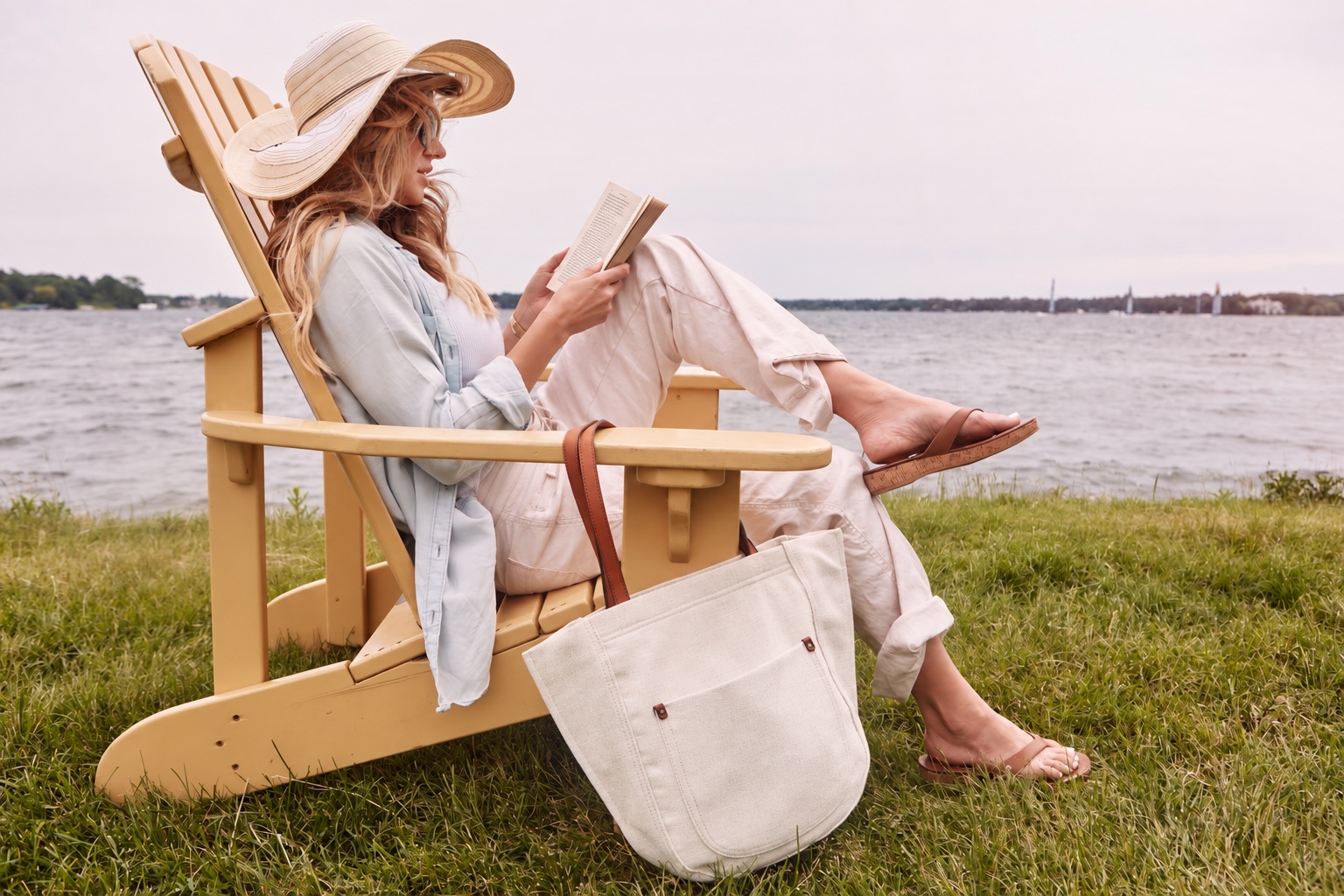 A woman reading beside a Minnesota lake